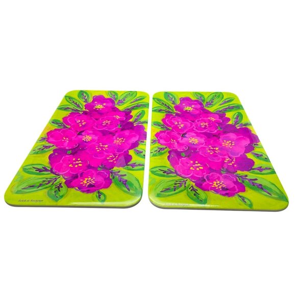 Isabelle De Borchgrave Set Of 2 Bright Floral Melamine Serving Trays DH1321 - Picture 4 of 10